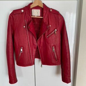 Maje Crimson/Red Leather Moto Jacket